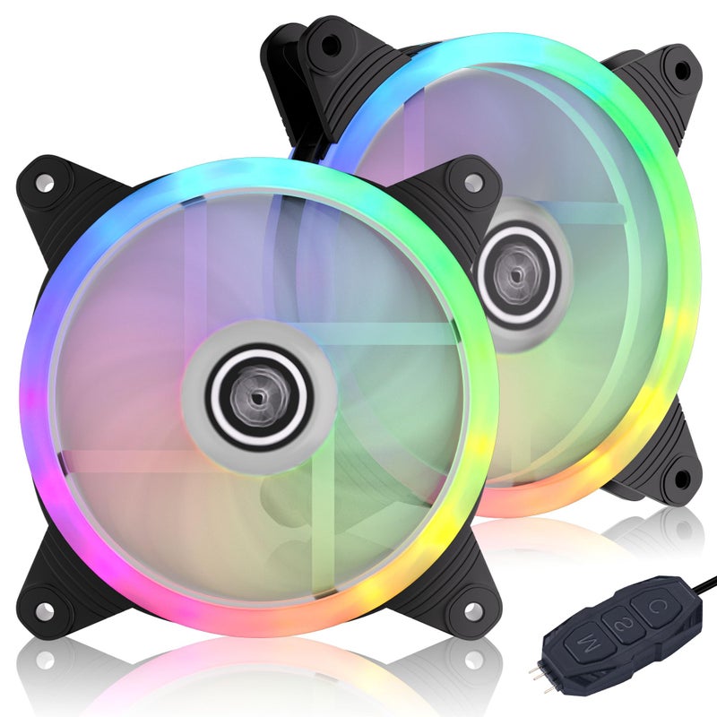 DS leddess DS Computer Case Cooling Fan for PC Cases, 120MM LED RGB Fan Compatible with ASUS Aura Sync or MSI Mystic Controlfor for Water Cooler System or Radiators (2Pack RGB Fans, A Series) - Image 1